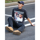 Basket Ball Star T Shirt Basketball Washed Distressed Short Sleeve Printed round Neck Loose T-shirt Pure Cotton