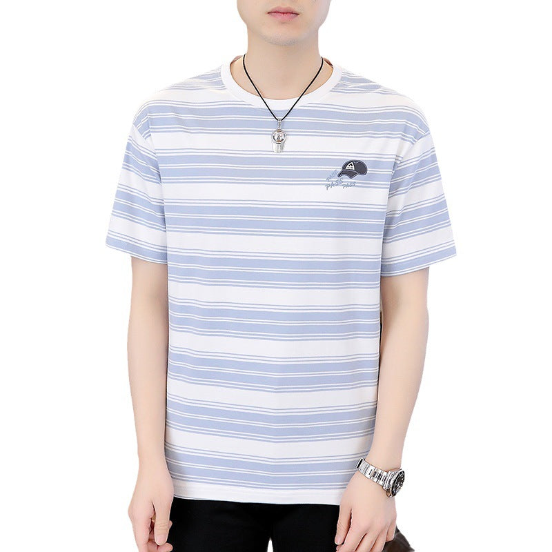 Mariner Shirt Summer Contrast Color Striped T-shirt Men's Short Sleeve Fashion Casual All-Matching Navy-Striped Shirt