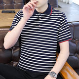 Mariner Shirt Polo Men's Short Sleeve Slim Fit Stripe Trendy Navy-Striped Shirt T-shirt
