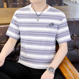 Mariner Shirt Summer Contrast Color Striped T-shirt Men's Short Sleeve Fashion Casual All-Matching Navy-Striped Shirt