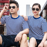 Mariner Shirt Retro Navy-Striped Shirt Summer Short Sleeve Striped Bottoming Shirt Men's and Women's round Neck T-shirt