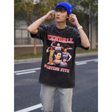 Basket Ball Star T Shirt Starting Five Retro Washed Distressed T-shirt Short Sleeve Loose Men and Women