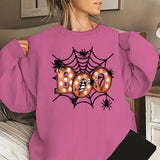 Halloween Boo Spider Web Print Hoodless Sweatshirt For Women