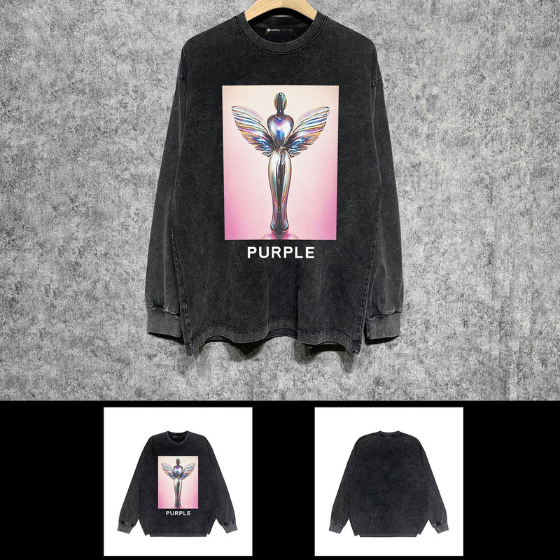 Purple Brand Distressed Long Sleeve Shirt Fashion Distressed Loose Long-sleeved Top