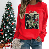 Funny Christmas Skeleton Print Sweatshirt For Women Fashion
