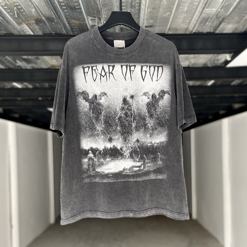 Fog Essentials T Shirts Spring and Summer FOG Joint Series Washing Water Old Crew Neck Short Sleeves