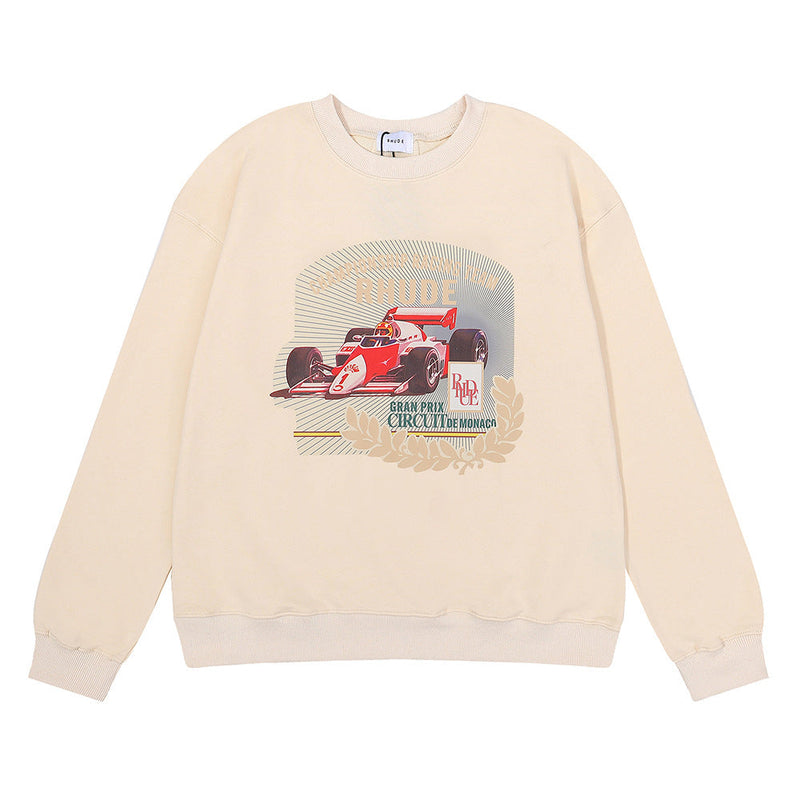 Rhude Hoodie F1 Racing Car HD Printed Hip Hop Men and Women Casual round Neck Sweater
