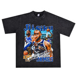 Basket Ball Star T Shirt Lebron James Washed Distressed Street American T-Shirt Loose