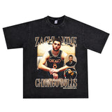 Basket Ball Star T Shirt Basketball Zach LaVine Washed Distressed Printed Cotton T-shirt Short Sleeve