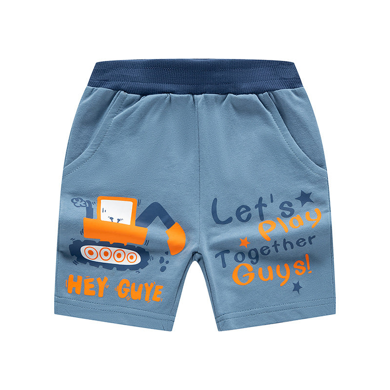 Boy Shorts Boys' Shorts Summer Children's Baby Pants Fifth Pants Cartoon Engineering Car Printing