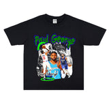 Basket Ball Star T Shirt Basketball Paul George Washed Distressed Printed T-Shirt Vintage Cotton Short Sleeve
