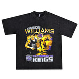 Basket Ball Star T Shirt Jason Williams Basketball Washed Distressed Printed American Retro T-shirt for Men