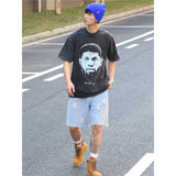 Basket Ball Star T Shirt Basketball Paul George Washed Distressed Printed T-Shirt Vintage Cotton Short Sleeve