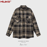 MIJKO Mens Jacket Plaid Lapel Plaid Jacket