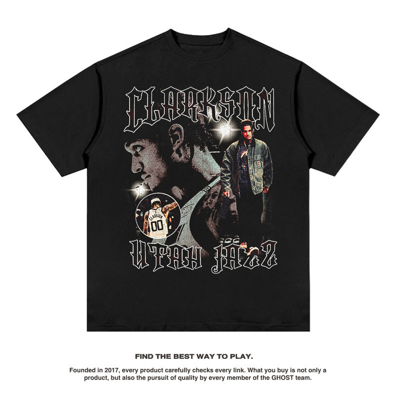 Nba T Shirt Clarkson Piston Basketball Printed Short Sleeve T-shirt Retro Washed