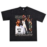 Basket Ball Star T Shirt Basketball Kevin Durant Washed Distressed Printed T-Shirt Personalized Short Sleeve Pure Cotton