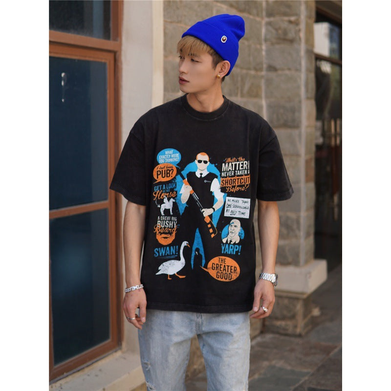 Film Star T Shirt European and American Classic Movie Hot Fuzz Cotton Loose Nostalgic Short Sleeve Trendy T-shirt Men