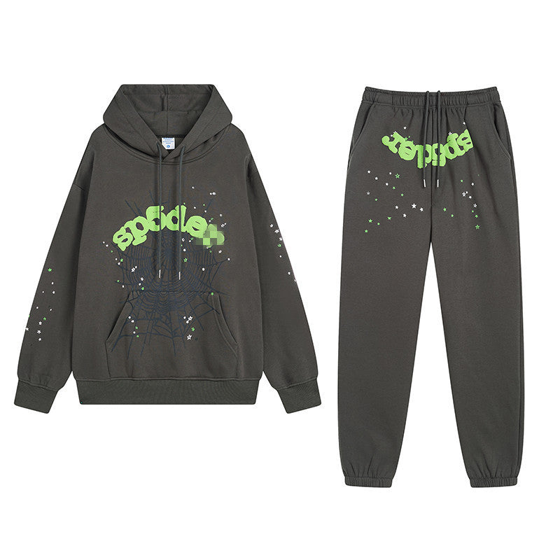 Sp5der Hoodie Spider Web Velvet Padded Hooded Sweatshirt