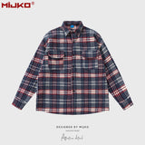 MIJKO Mens Jacket Double Pocket Plaid Jacket
