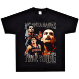 Basket Ball Star T Shirt Trae Young Washed Distressed Printed American T-shirt Loose Retro