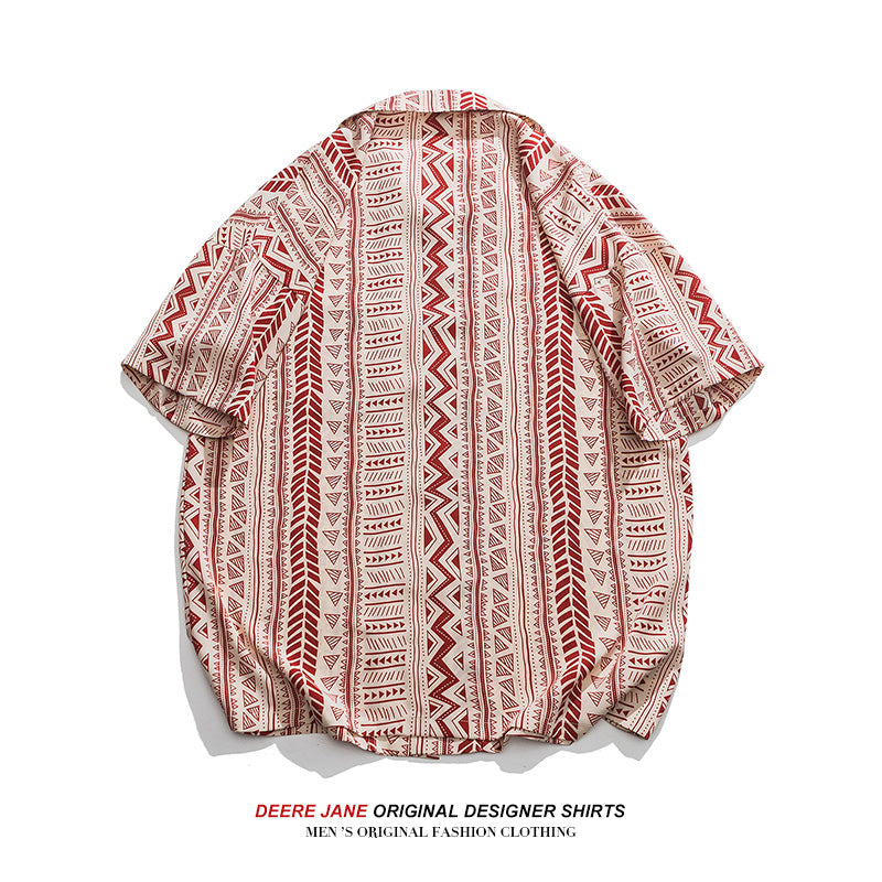 Men Shirts Summer Short Sleeve Printed Shirt Men's Loose Casual