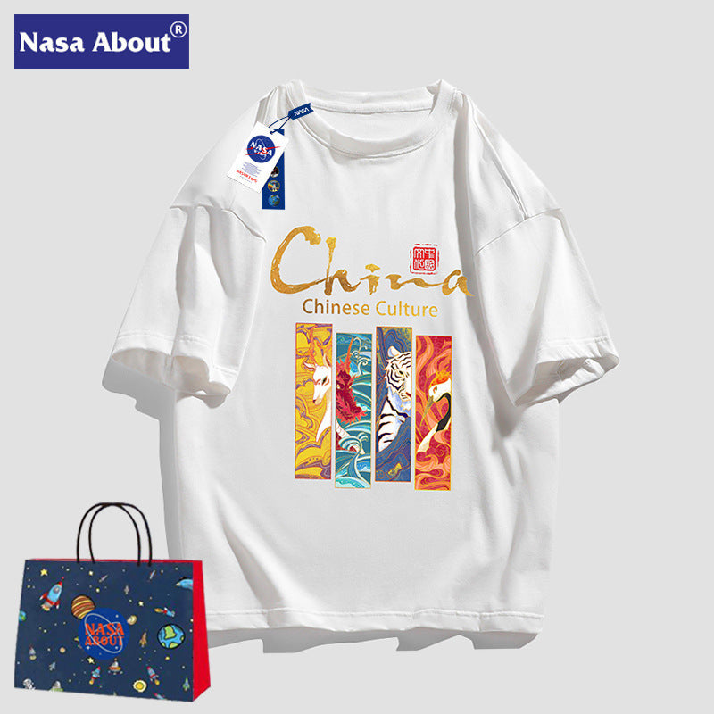 Nasa T Shirt Cotton T-Shirt Spring/Summer White Round Neck Short Sleeve