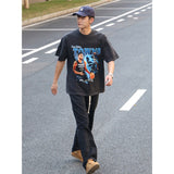 Basket Ball Star T Shirt Towns Washed Distressed Printed T-shirt Retro Short Sleeve round Neck Loose