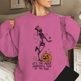 Halloween Skeleton & Pumpkin Print Sweatshirts Casual Long