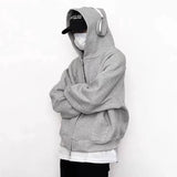 MIJKO Mens Jacket Double Zipper Heavy Simple Hooded Sweater