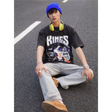 Basket Ball Star T Shirt Jason Williams Basketball Washed Distressed Printed American Retro T-shirt for Men