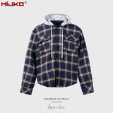 MIJKO Mens Jacket Plaid Hooded Jacket