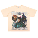 Film Star T Shirt Short Sleeve American Retro Loose Heavy round Neck Street T-shirt Men and Women