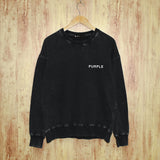 Purple Brand Distressed Sweatshirt Fashion Washed Black Long Sleeves Top