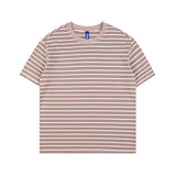 Mariner Shirt Summer Cotton Contrast Color Striped Loose Short Sleeve T-shirt Men's Fashion