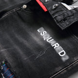 DSQ2 Short Jeans Ripped Patch Slim-fit Stretch Denim Shorts