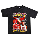 Basket Ball Star T Shirt Jimmy Butler Printed Washed Distressed T-shirt Cotton Short Sleeve round Neck