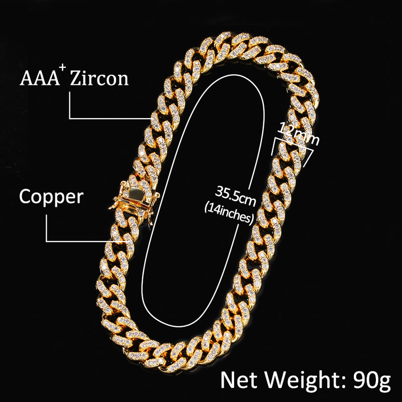 Chains Hip Hop 12MM Copper Inlaid Zircon Cuban Necklace Royalty Spectrum