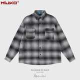 MIJKO Mens Jacket Loose Shirt Plaid Jacket Unisex