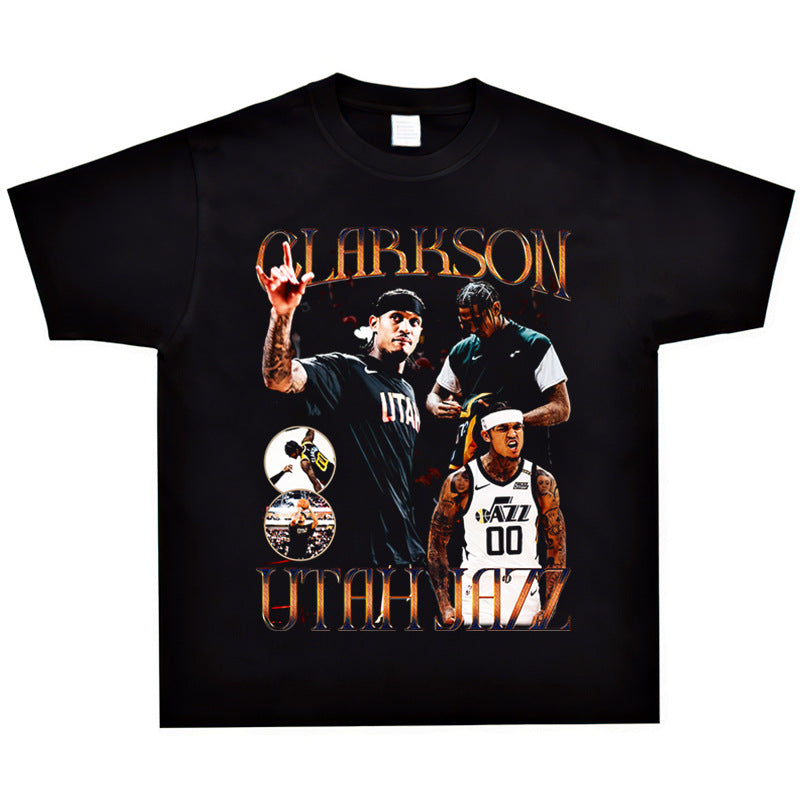 Basket Ball Star T Shirt Basketball Clarkson Washed Distressed Printed American T-shirt Retro Short Sleeve