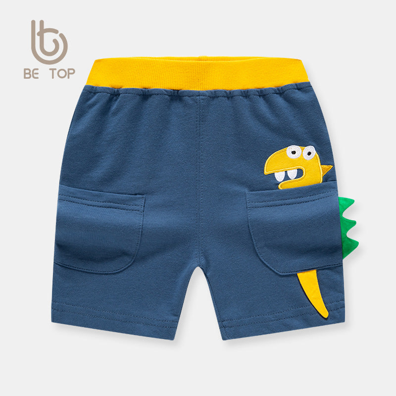 Boy Shorts Children's Clothing Korean Style Children's Pants Summer Pure Cotton Cartoon Dinosaur Three-Dimensional Pocket Trendy Men's Shorts