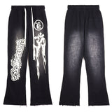 Mens trendy Hoodie & Pants Wash water do old print casual hoodie sweatpants