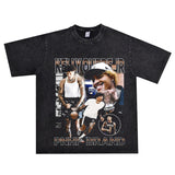 Film Star T Shirt Kelly Oubre Printed T-shirt Short Sleeve Loose Retro Pure Cotton Washed Distressed
