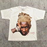 T-Shirt Vintage Portrait Letter Print Short Sleeve Men's