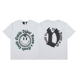 Vlone T Shirt Spring Summer Smiley Letter Pattern Crew Neck