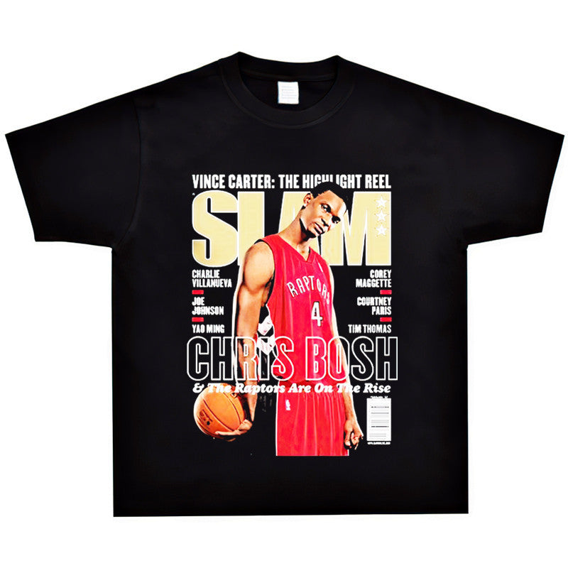 Basket Ball Star T Shirt Basketball Chris Bosh Printed Washed Distressed Short Sleeve T-shirt