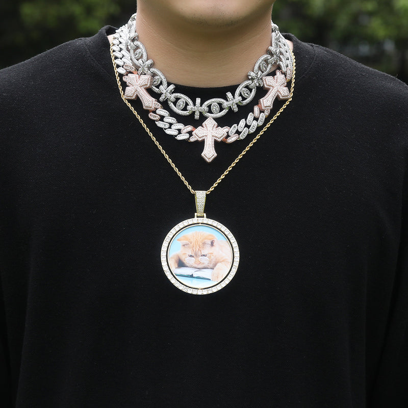 Chains Necklace Horse Eye Cross Necklace Hip Hop Copper with Zircon Spectrum St. Valentine's