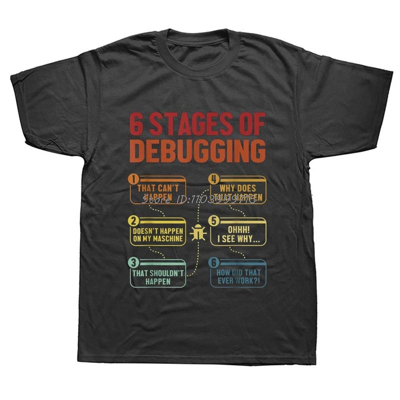 Funny 6 Stages Of Coder Software Developer T-Shirt