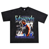 Basket Ball Star T Shirt Basketball Short Sleeve Anthony Edwards Washed Distressed T-shirt Loose