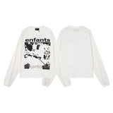 ERD Sweatshirt Printed Pattern Long Sleeve Boxy round Neck T-shirt White