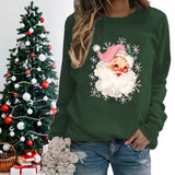 Christmas Pink Claus Print Crew Neck Sweatshirts